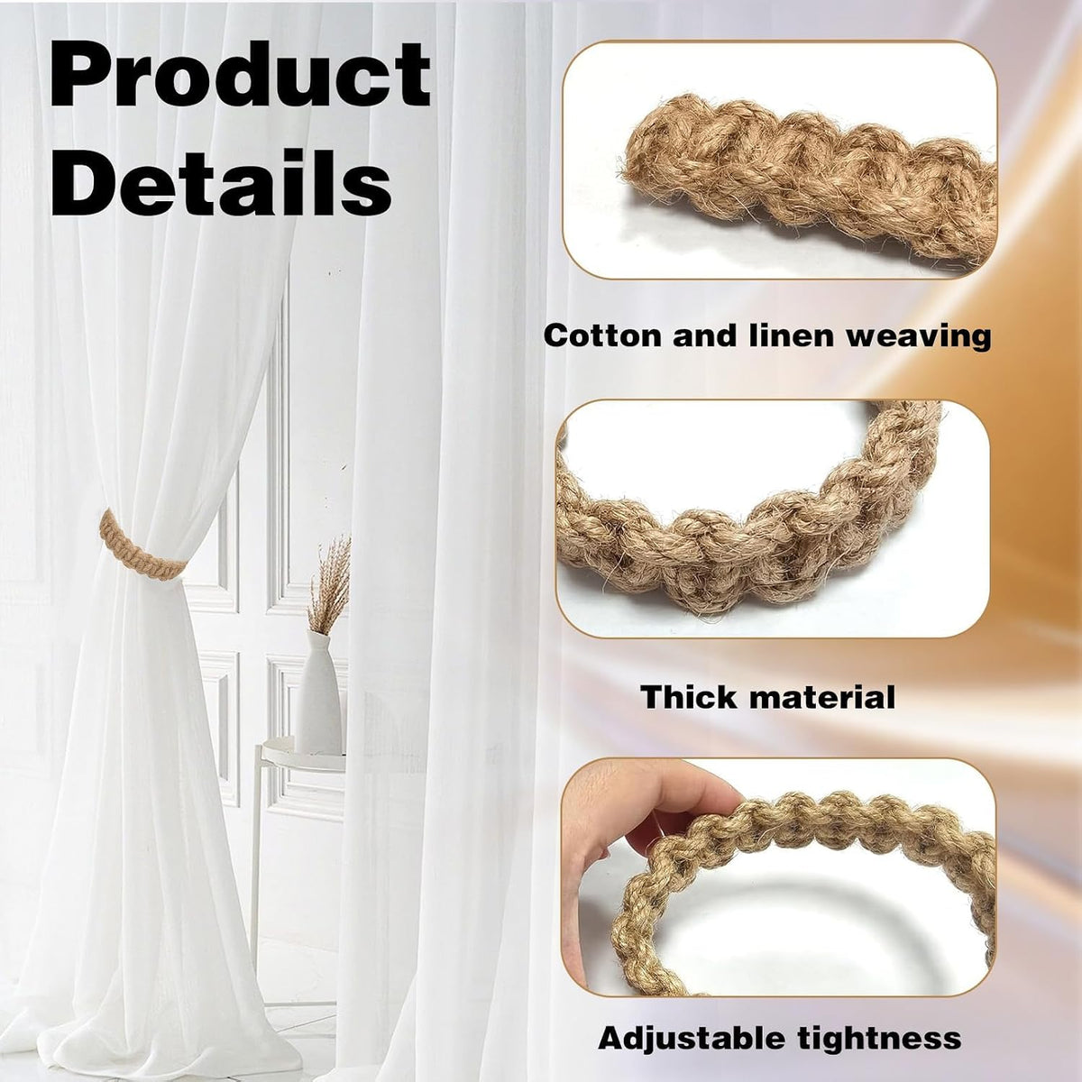 2 Pack Curtain Tiebacks,Boho Rustic Braided Curtain Holdbacks