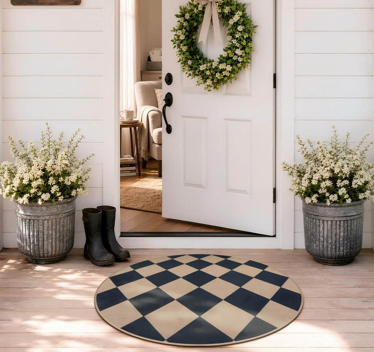 Lahome Checkered Easy Jute 5x7 Area Rugs, Washable Outdoor Patio Rug for Living Room Diamond Indoor Outdoor Carpet, Farmhouse Geometric Non Slip Black Carpet for Backyard Dining Room
