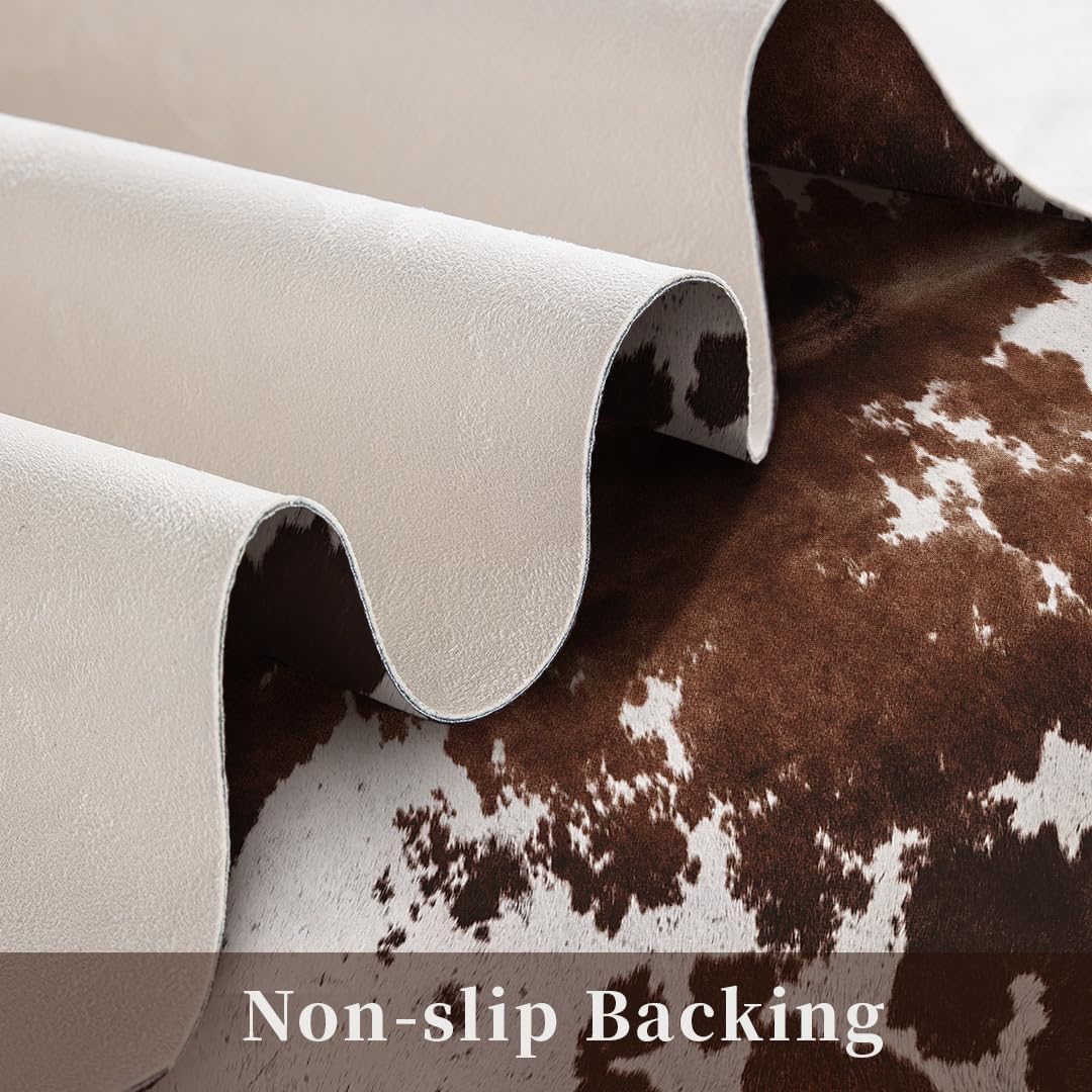 Faux Cowhide Cow Print Rug, Animal Hide Western Decor, 4.6 x 5.2 Feet