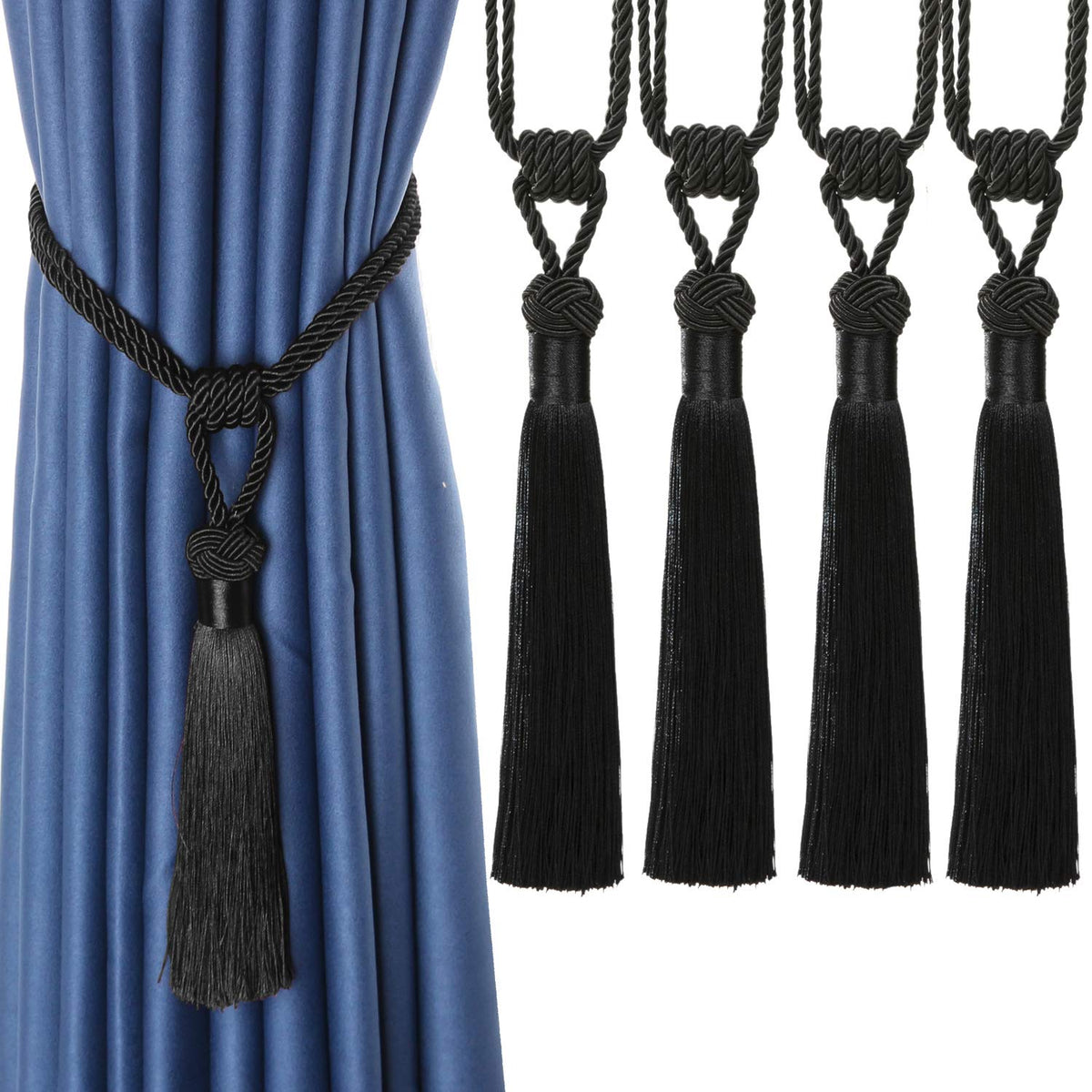 BEL AVENIR 2 Pack Curtain Tiebacks Hand-Woven Tassels Holdbacks