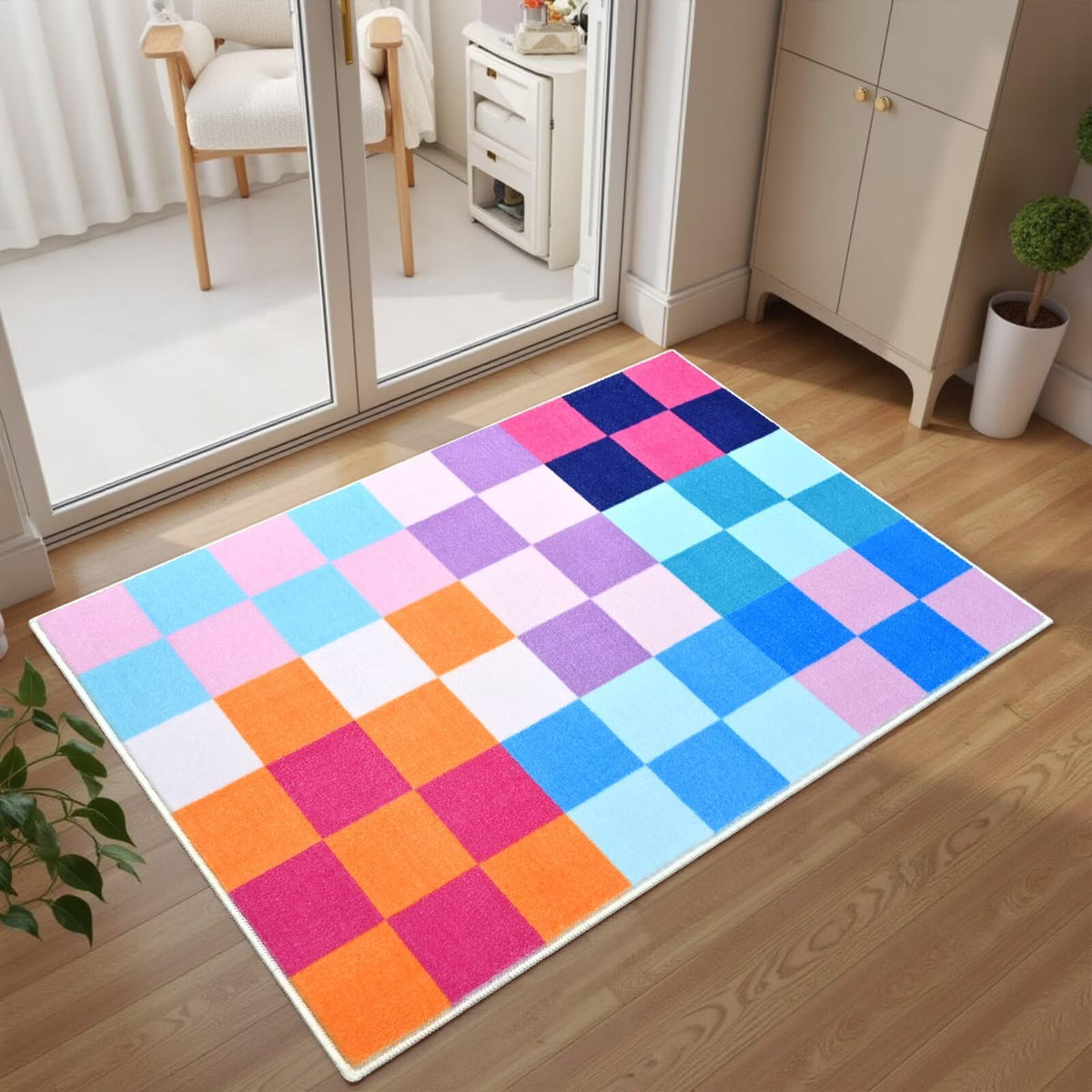 Terrug Multicolored Geometric Checkered Rug for Living Room, 5x7 Area Rugs