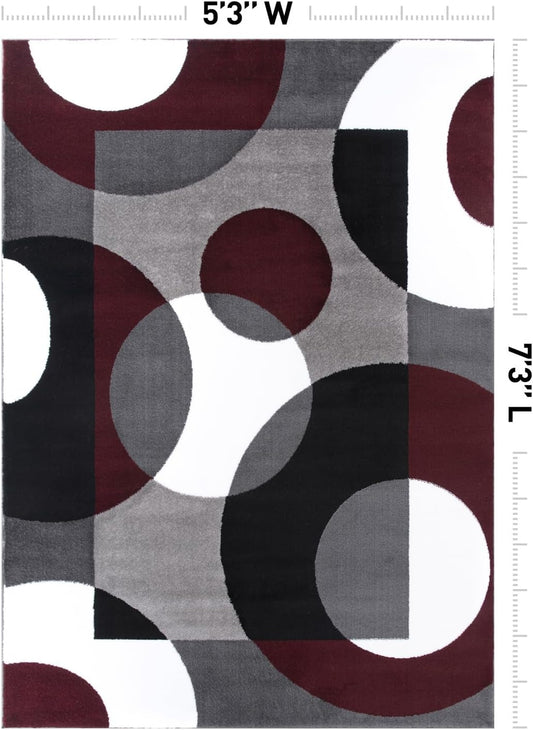 Rugshop Circle Design Contemporary Geometric Area Rug Burgundy 5'3" x 7'3"