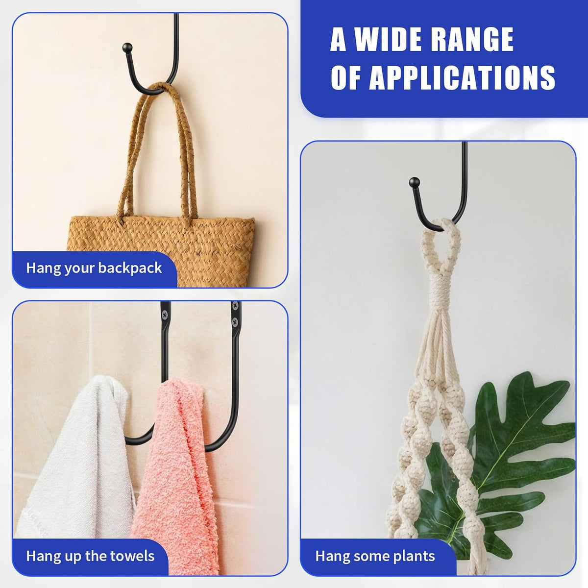 12PCS Curtain Tie Back Hooks, Metal Curtain Holdbacks Side Tiebacks Wall Mounted with Screws, Black