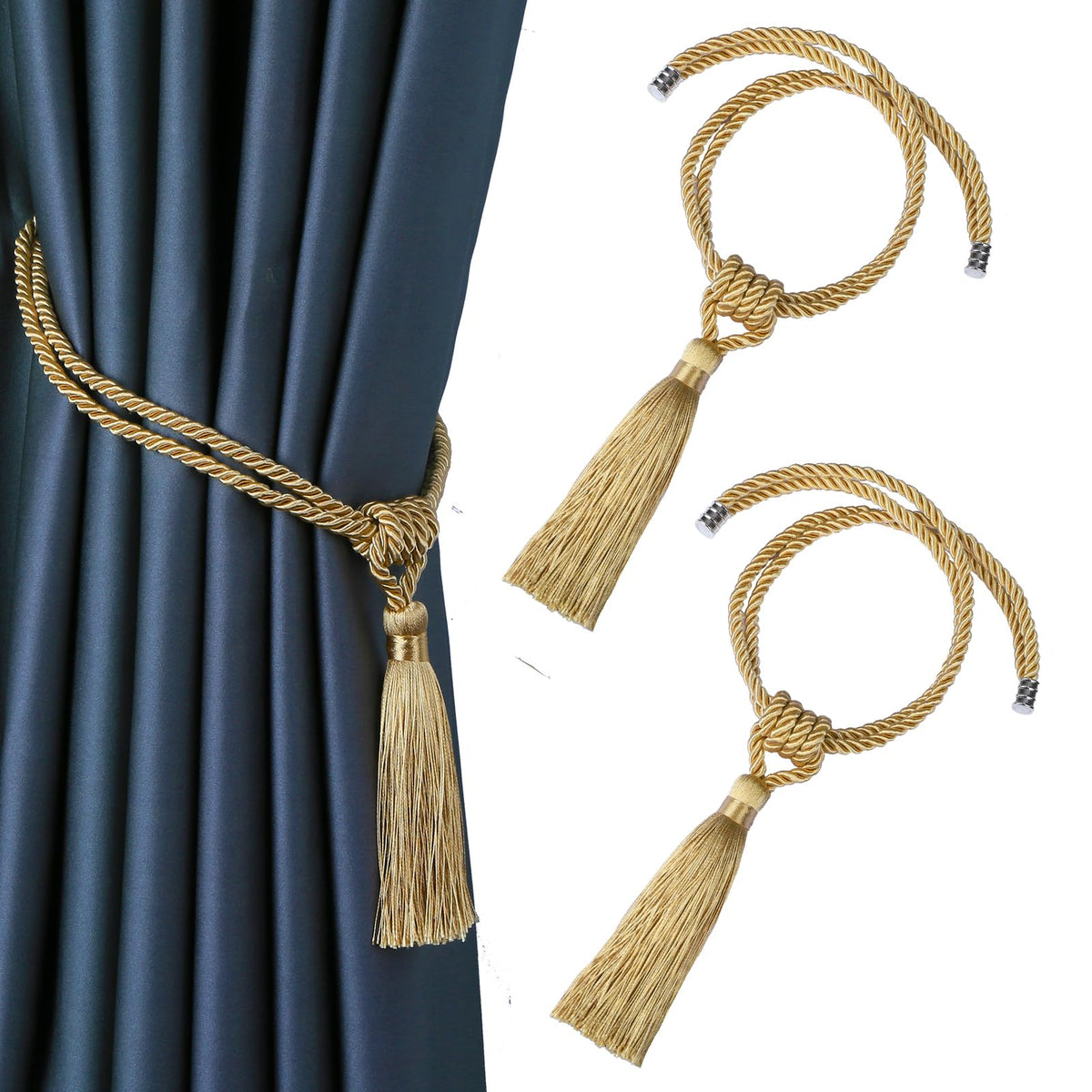 4 Pack Curtain Tiebacks Handmade Tassel Rope Curtain Holdbacks