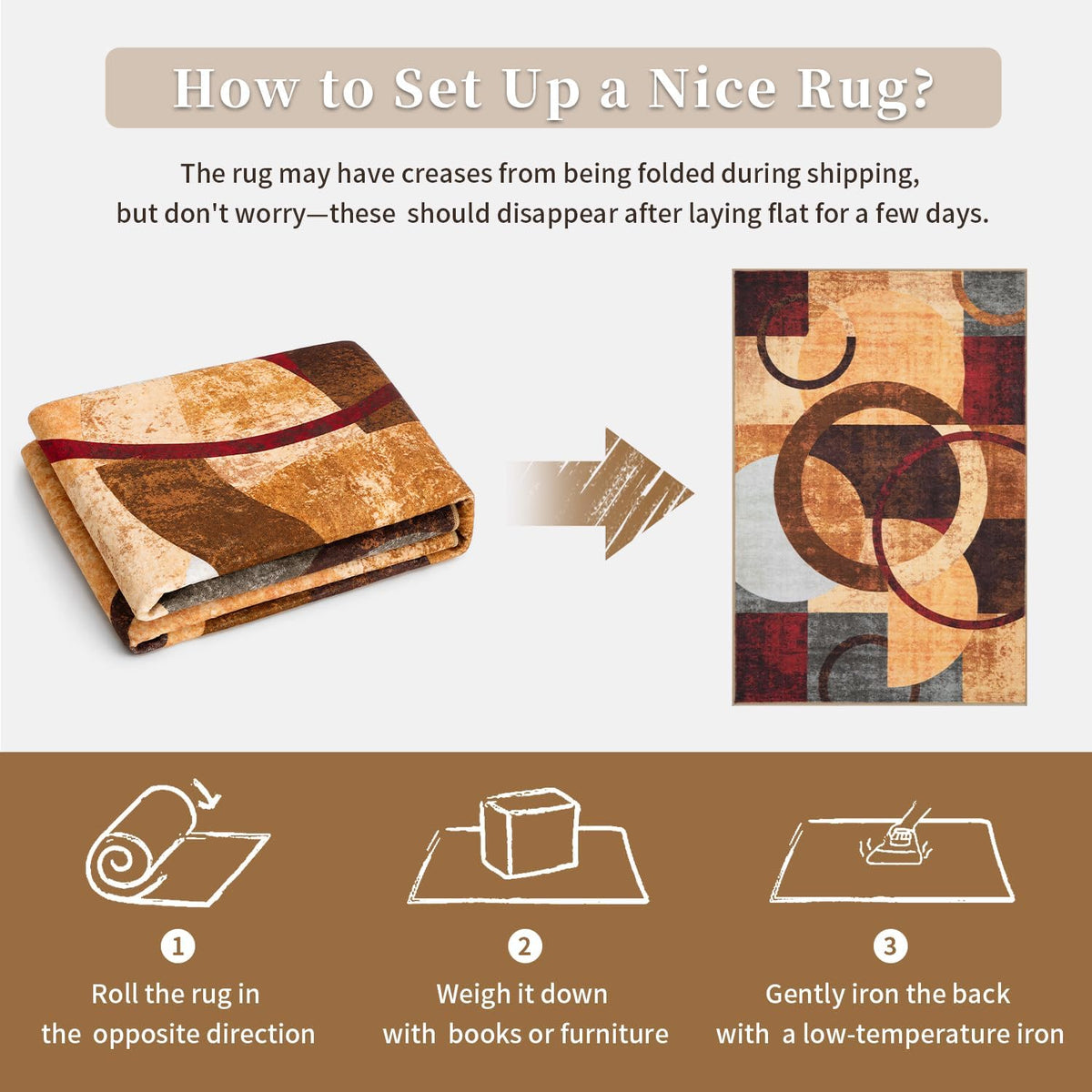 Ciicool 6x9 Area Rug Living Room Rug, Soft Geometric Washable Carpet Brown