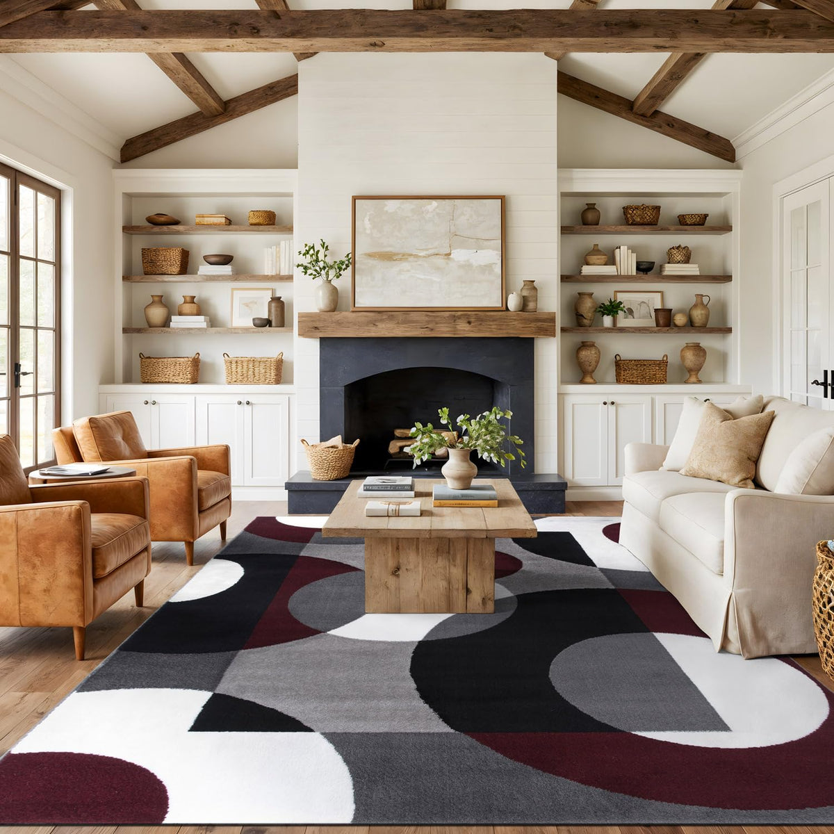 Rugshop Circle Design Contemporary Geometric Area Rug Burgundy 5'3" x 7'3"