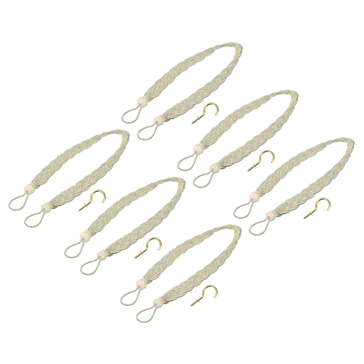 uxcell 4Pcs Curtain Tiebacks, 58cm/23 Braided Drapery Holdback Holder Decorative Rope Tie Back with 4 Metal Hooks, Taupe/Silver