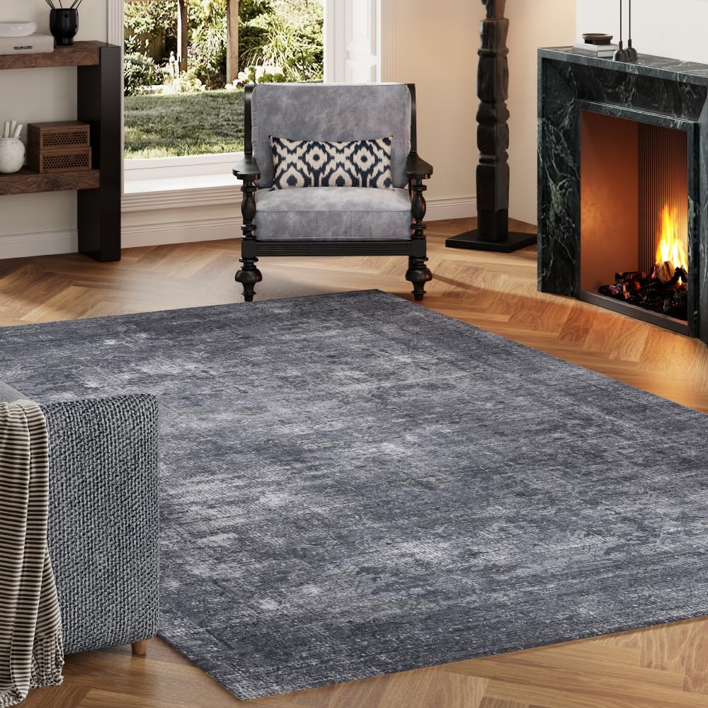 8x10 Reddish Brown Washable Area Rug for Living Room, Vintage Print