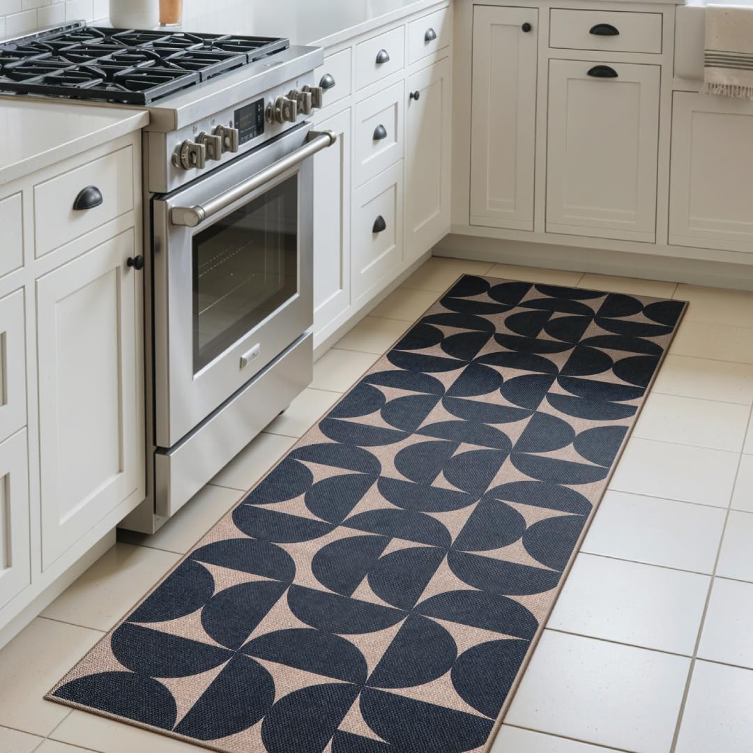 Lahome Modern Rainbow Easy Jute Carpet, Washable 5x7 Area Rugs for Living Room Patio Black Farmhouse Indoor Outdoor Rugs, Contemporary Natural Non Slip Floor Carpet for Office RV Backyard