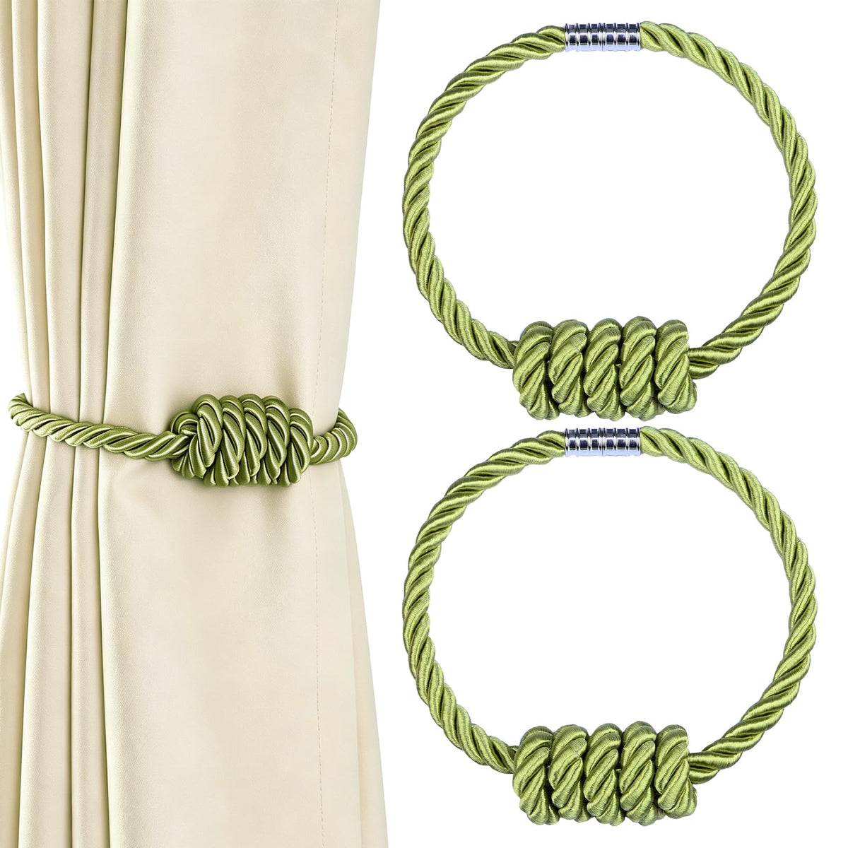 2 Pack Magnetic Curtain Tiebacks with Rope Knot(Gold,2P)