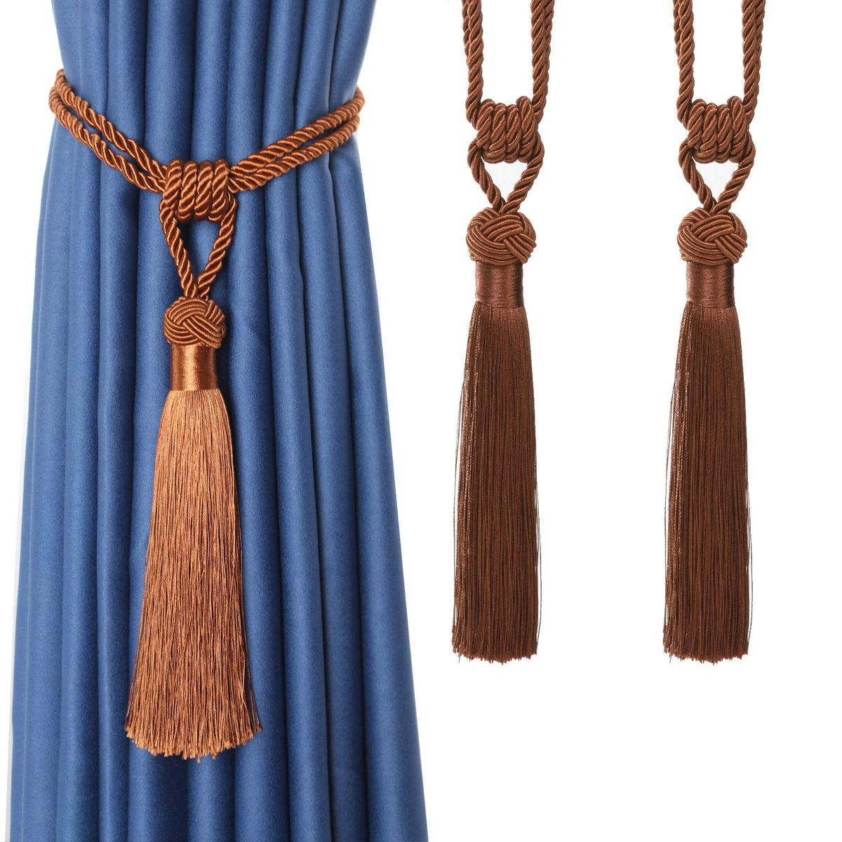 BEL AVENIR 2 Pack Curtain Tiebacks Hand-Woven Tassels Holdbacks