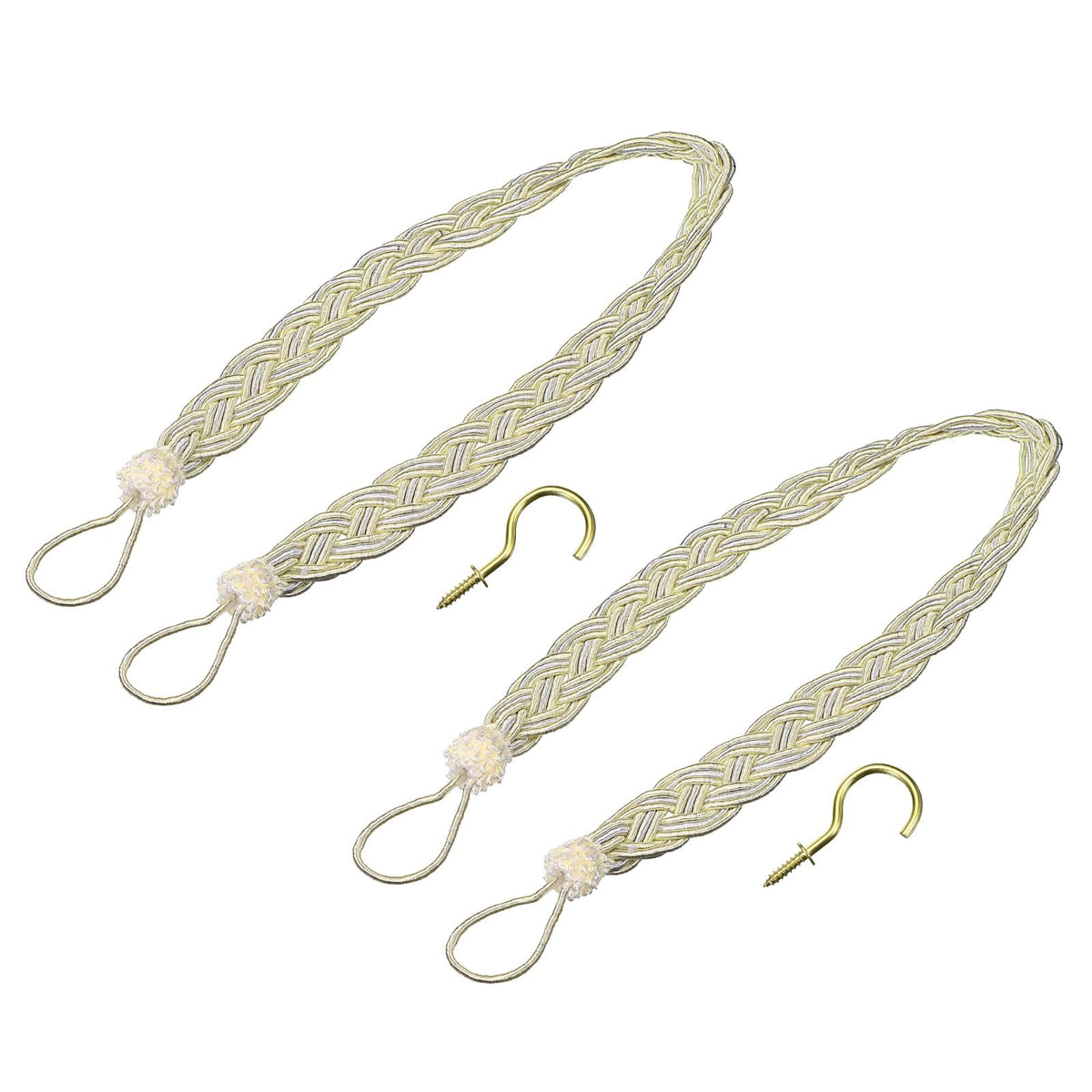 uxcell 4Pcs Curtain Tiebacks, 58cm/23 Braided Drapery Holdback Holder Decorative Rope Tie Back with 4 Metal Hooks, Taupe/Silver