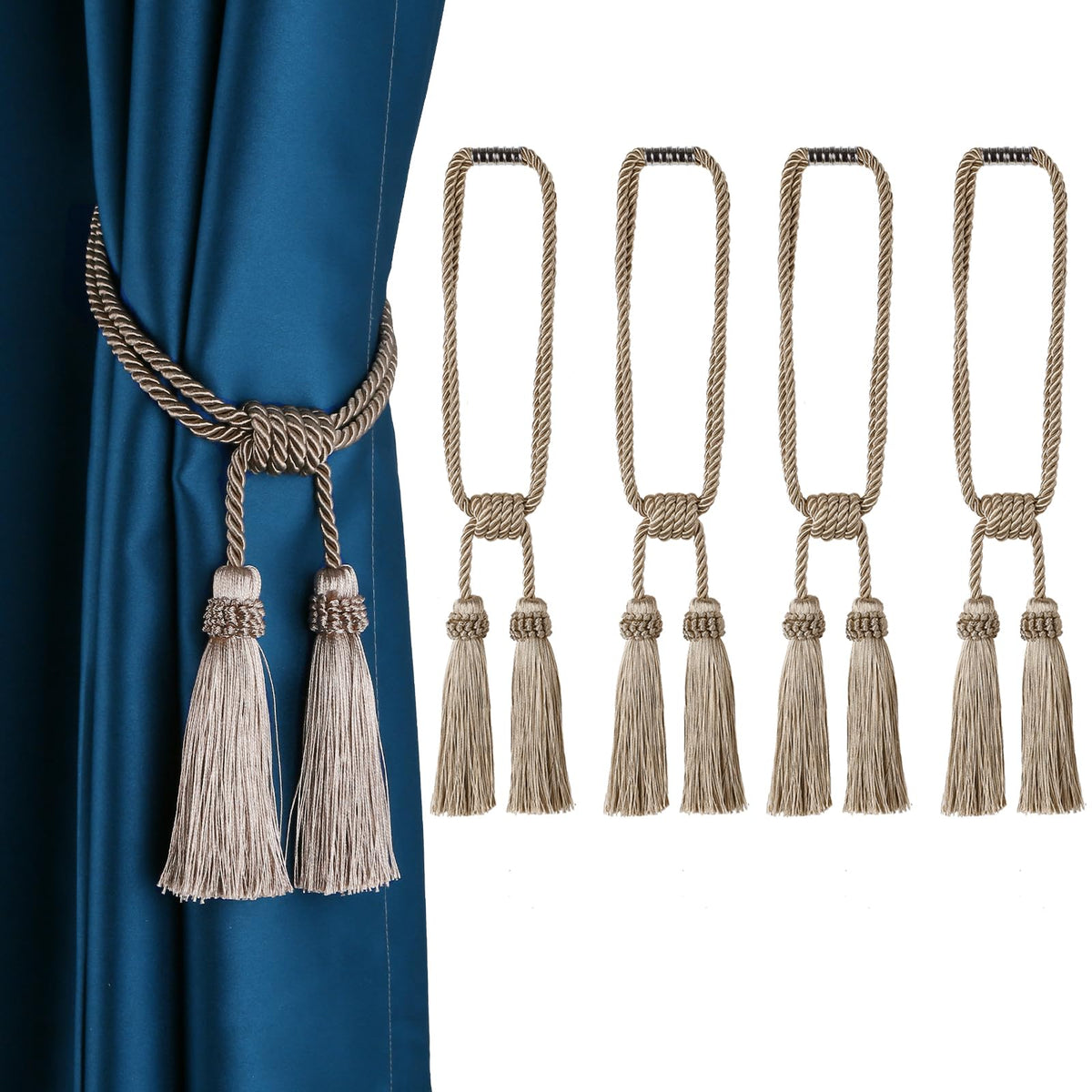 Magnetic Curtain Tiebacks Handmade Tassel Drapery Holdback,2P