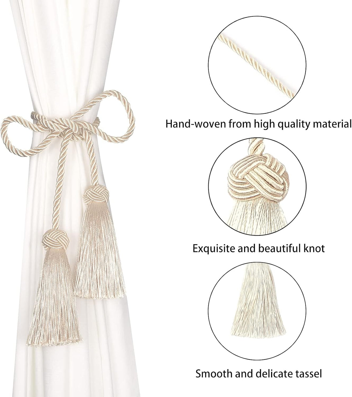 BEL AVENIR 2 Pack Handmade Rope Tassel Curtain Tiebacks