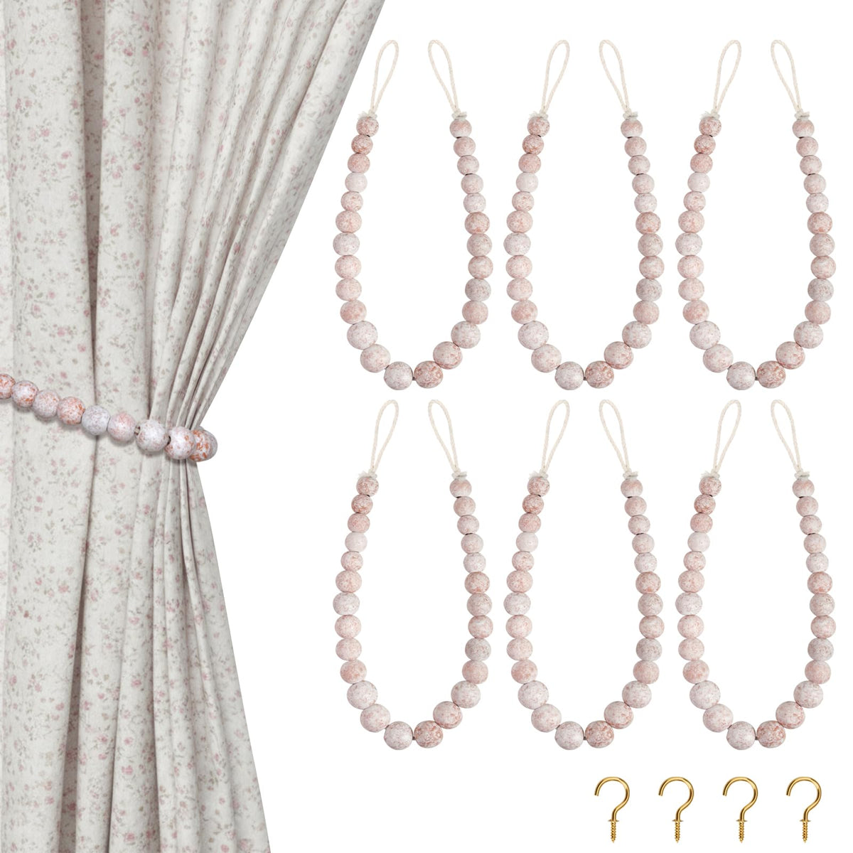 Hion 2-Pack Curtain Tiebacks,Curtain Holdbacks,Boho Wood Bead Tie Backs