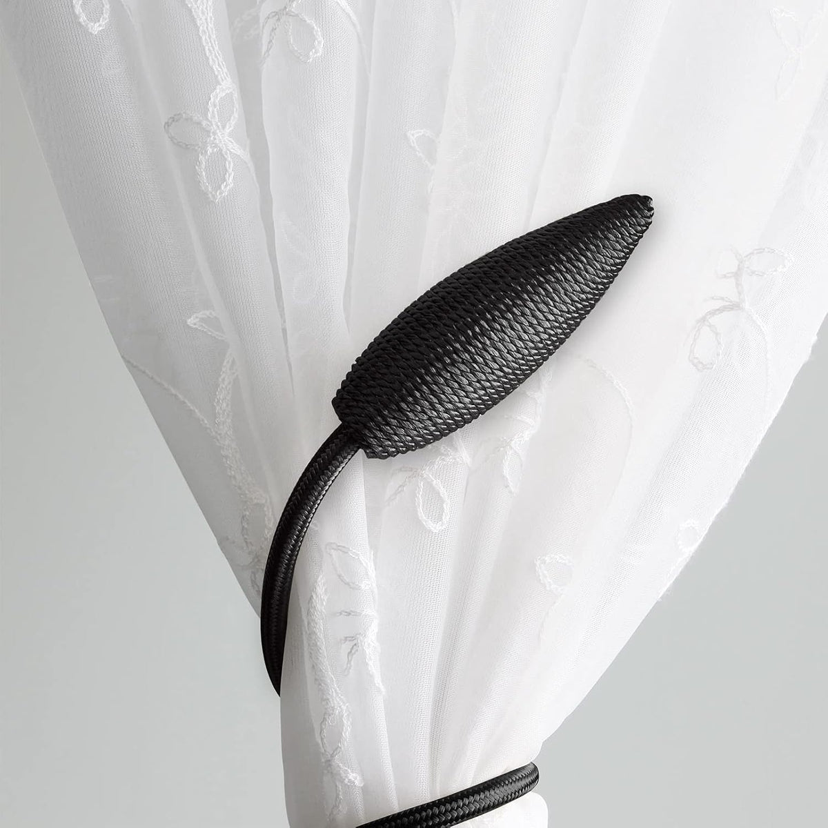 Valea Home 2 Pieces Curtain Tiebacks Clips Creative Window Drape Twist Tie Backs European Style Custom Made Curtain Holders Decorative Draperies Holdbacks, Black