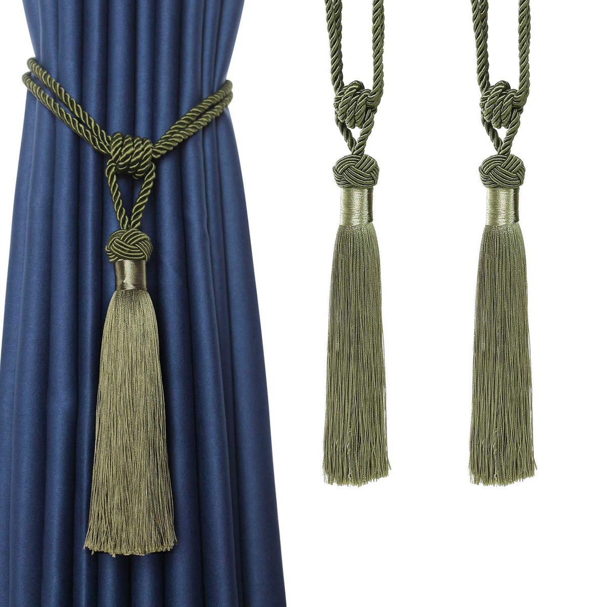 BEL AVENIR 2 Pack Curtain Tiebacks Hand-Woven Tassels Holdbacks