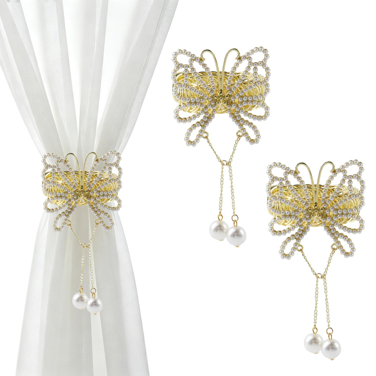 Silver Butterfly Curtain Tiebacks No-Drill, 2 Packs
