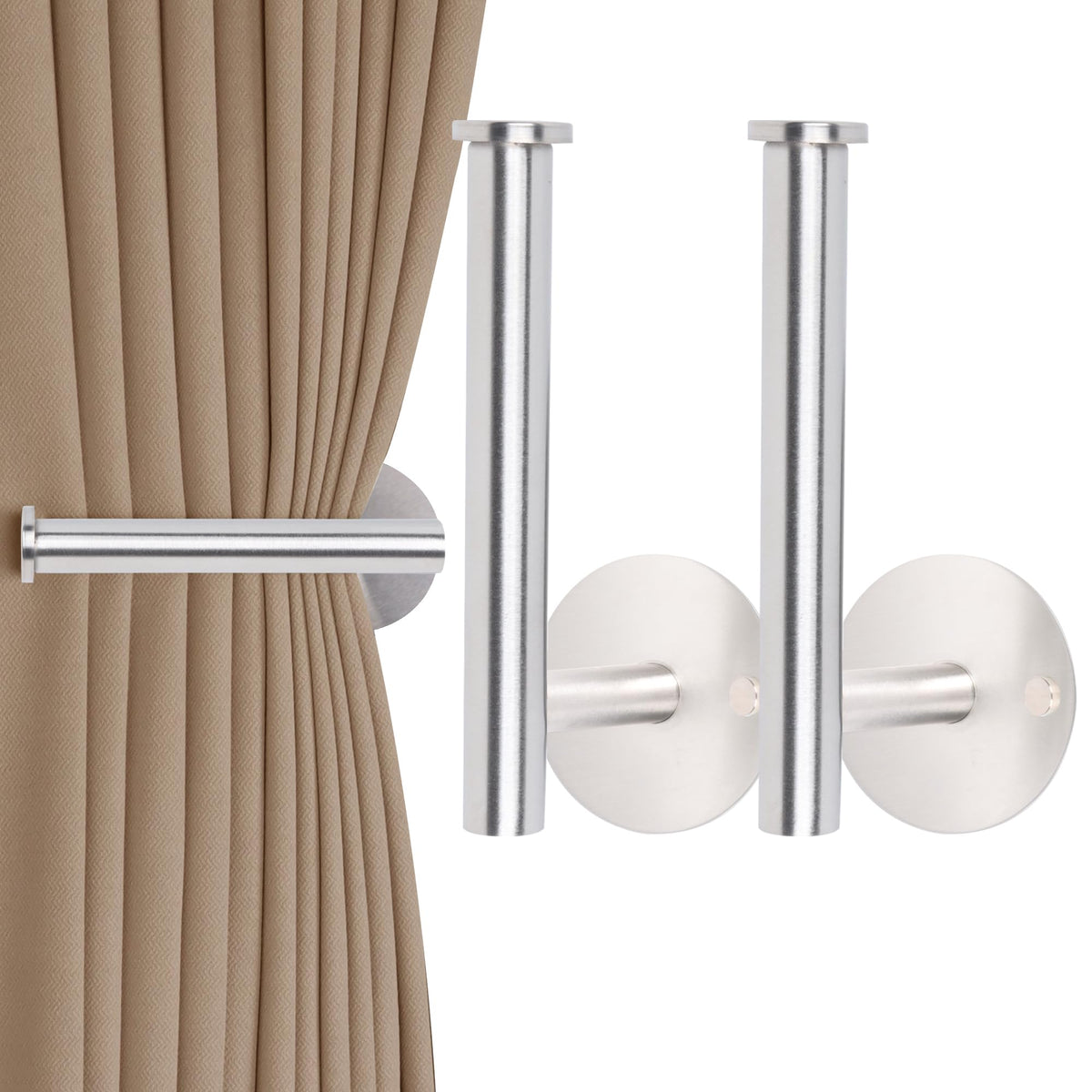Groleca 2 Pack Curtain Holdbacks No Drill Curtain Tiebacks Self-Adhesive/Screw-in Curtain Holdbacks Curtain Pull Backs Curtain Hooks Curtain Holders Curtain Tie Backs for Curtains (2, Black)