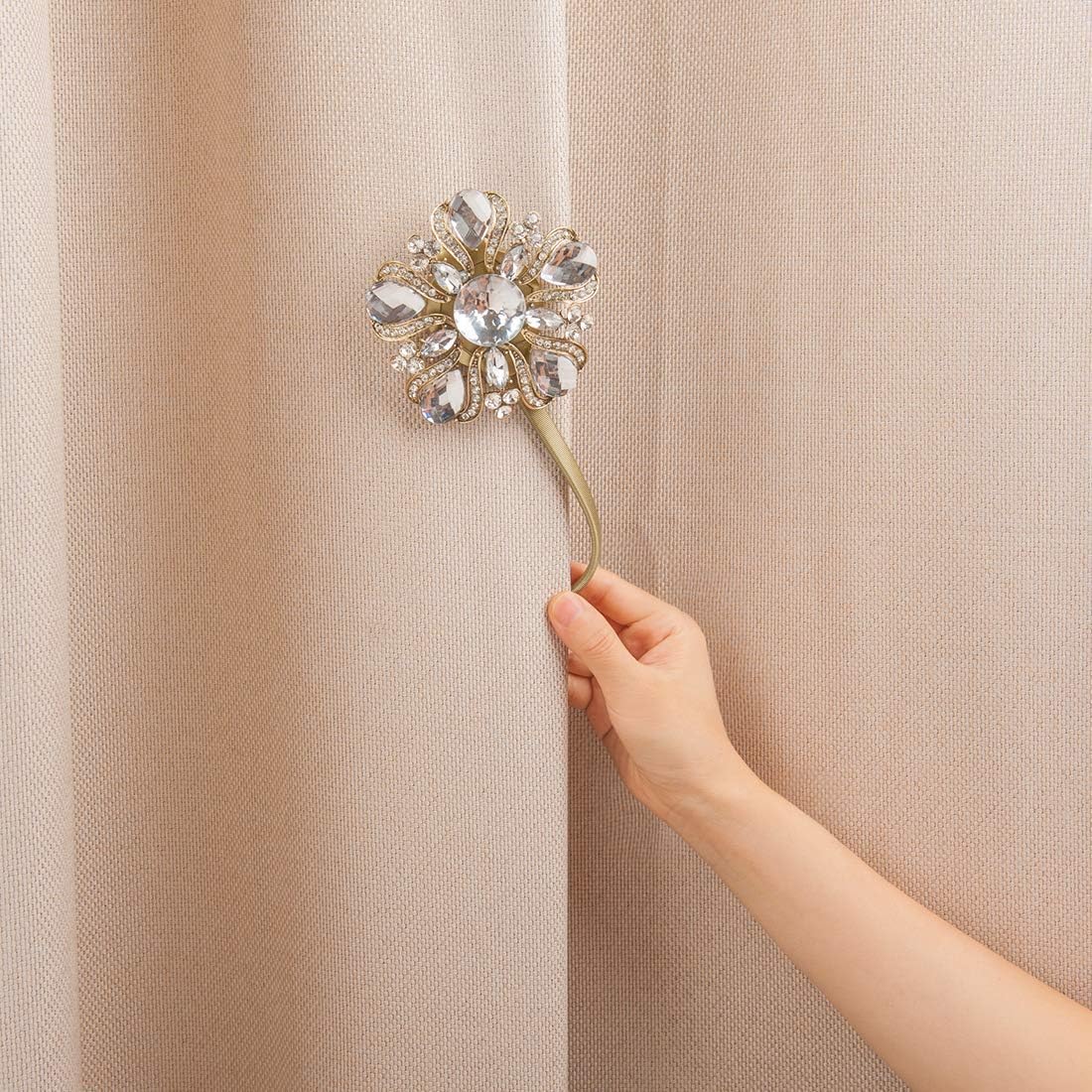 SUQ I OME Luxury Big Crystal Magnetic Curtain Tieback, Bronze
