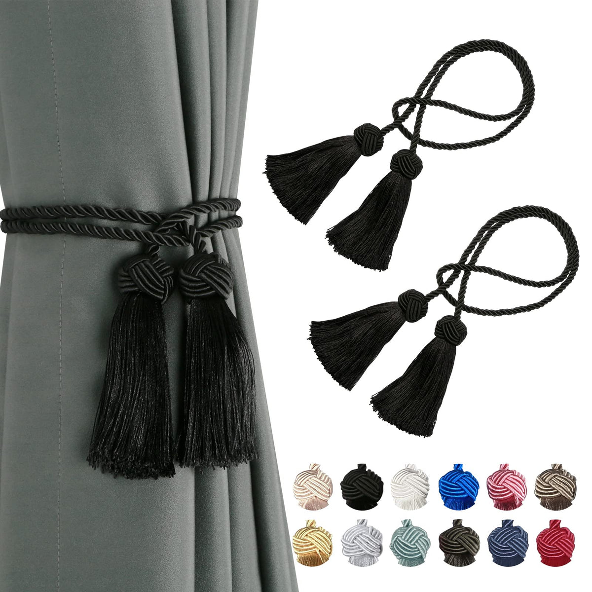 BEL AVENIR 2 Pack Handmade Rope Tassel Curtain Tiebacks