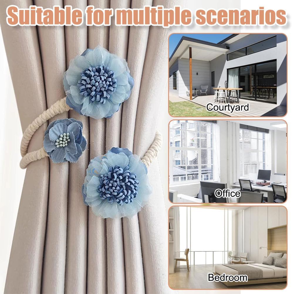 Curtain Decorative Tiebacks, 2/4PCS Flower Curtain Holder No-Punch Flexible Curtains Holdbacks for Bedroom Home Office Decor