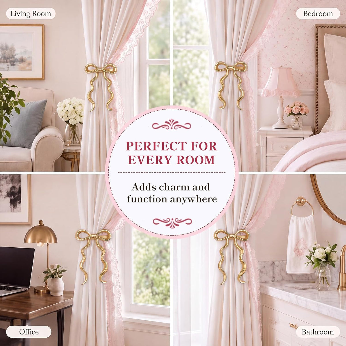 Hicarer 2 Pcs Gold Bow Curtain Holdbacks Metal Bow Curtain Tiebacks