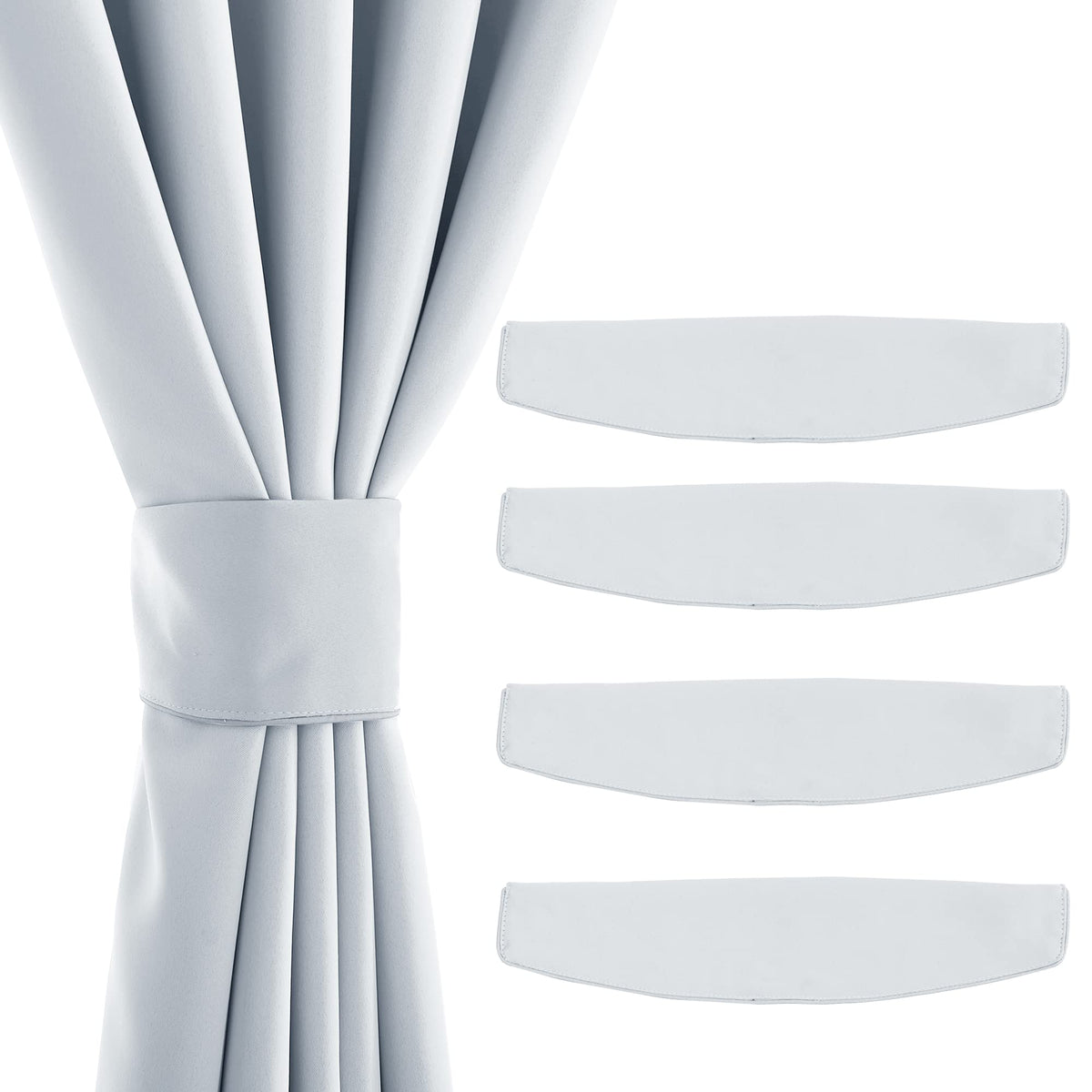 NICETOWN Strong Magnetic Curtain Tiebacks - Natural Decorative Curtain Ties Wide Straps Holdbacks for Modern Curtains (White,11.8 X 4 Inches, Set of 4,Suitable for 29”- 52" Wide)