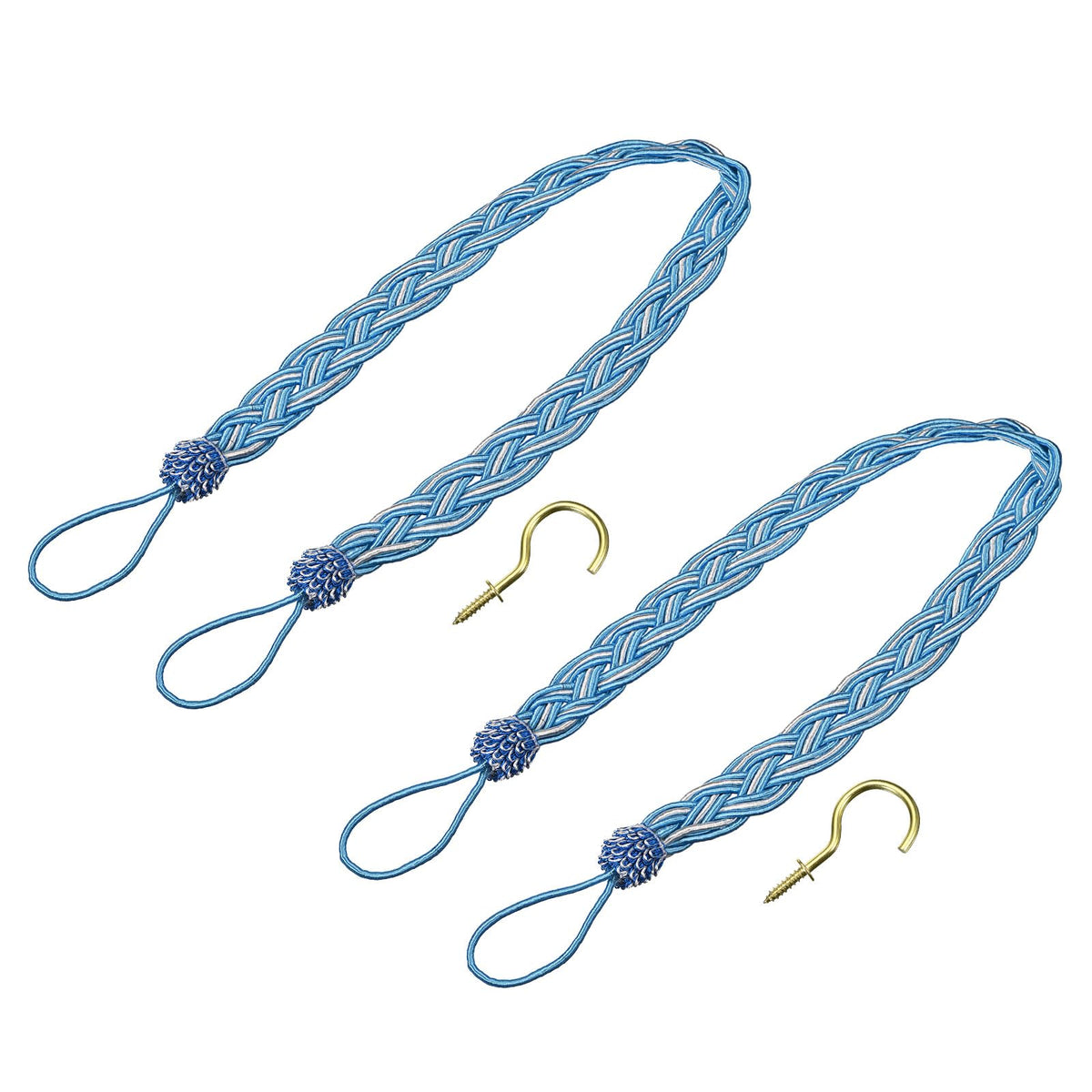 uxcell 4Pcs Curtain Tiebacks, 58cm/23 Braided Drapery Holdback Holder Decorative Rope Tie Back with 4 Metal Hooks, Taupe/Silver
