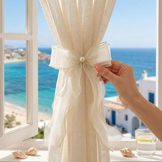 White Lace Bow Curtain Tiebacks 6-Pack, Vine Floral Curtain Holdbacks