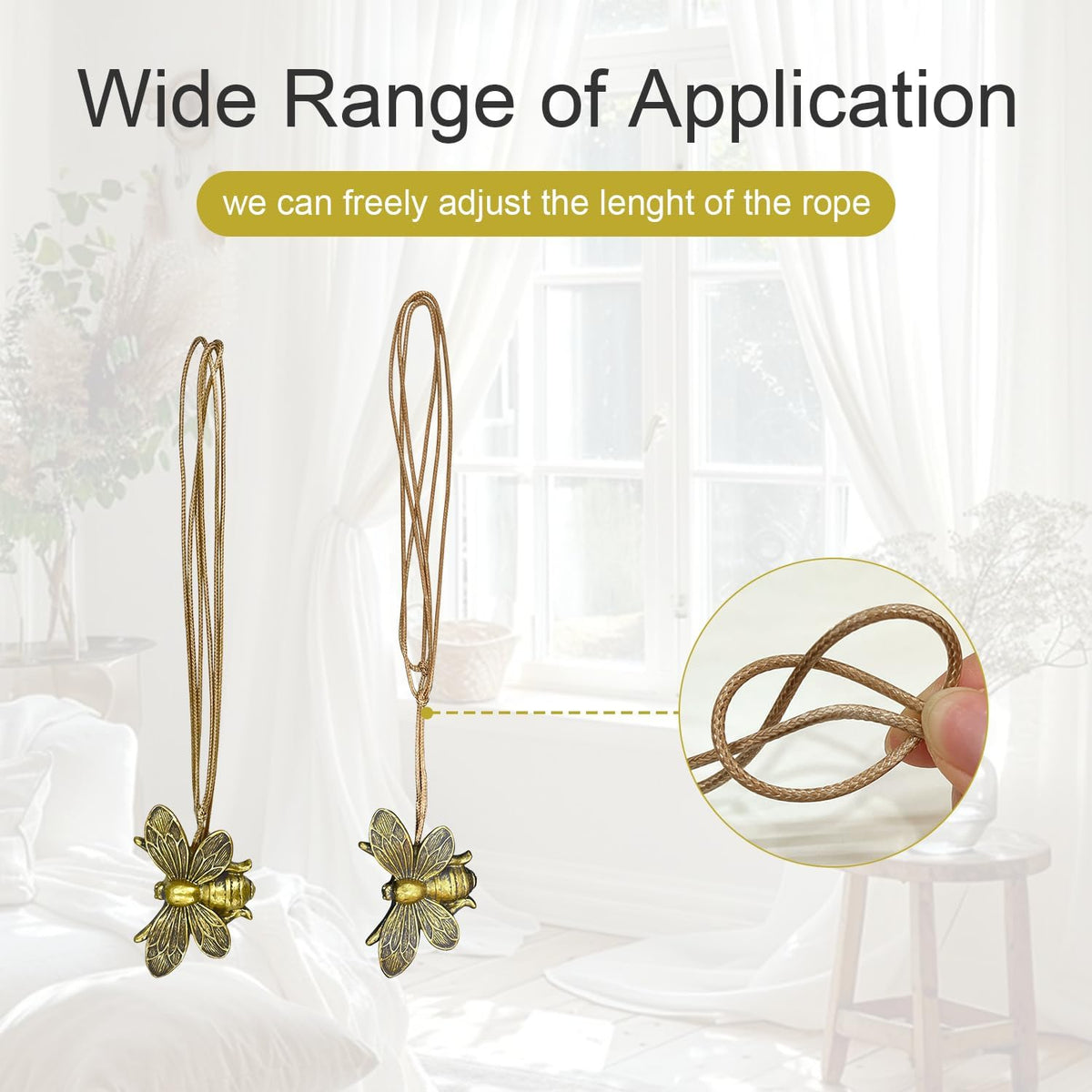Bronze Flying Bee Magnetic Curtain Tiebacks - 2 Pack Resin Holdbacks