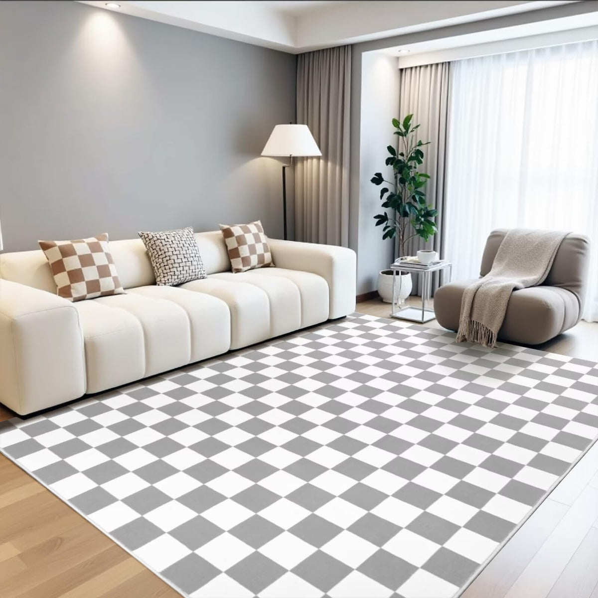 Terrug Multicolored Geometric Checkered Rug for Living Room, 5x7 Area Rugs