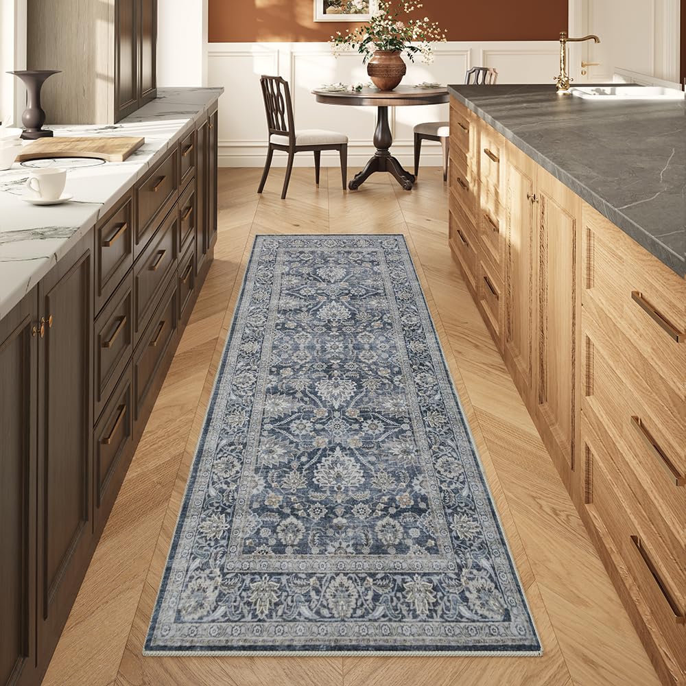 8x10 Reddish Brown Washable Area Rug for Living Room, Vintage Print