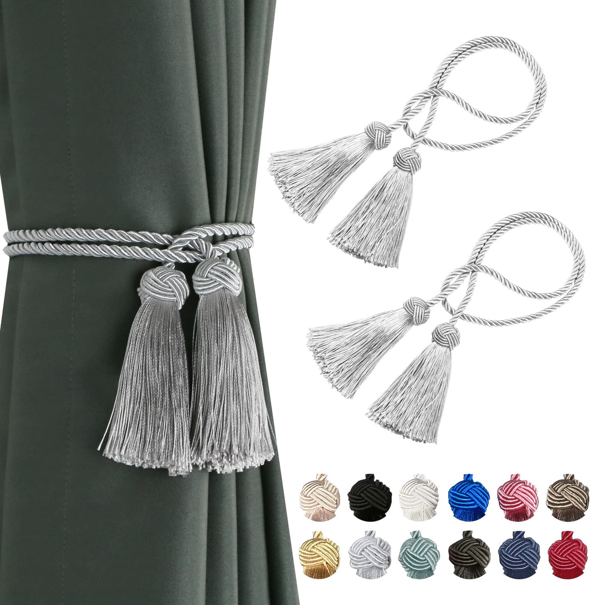 BEL AVENIR 2 Pack Handmade Rope Tassel Curtain Tiebacks