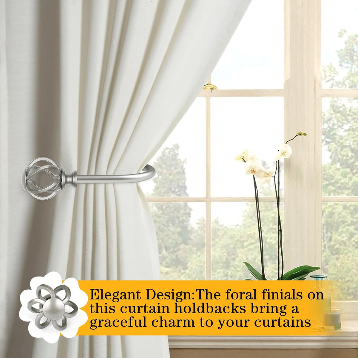 USFOOK Antique Silver Curtain Holdbacks, Drapery Tiebacks, 2 Pack/1 Pair