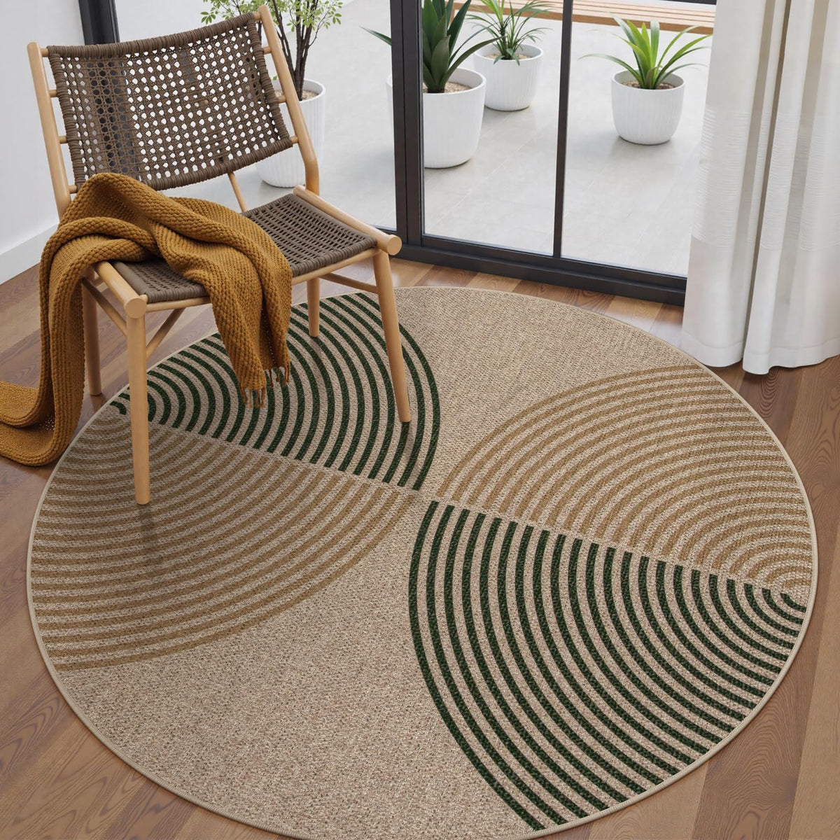 Lahome Modern Rainbow Easy Jute Carpet, Washable 5x7 Area Rugs for Living Room Patio Black Farmhouse Indoor Outdoor Rugs, Contemporary Natural Non Slip Floor Carpet for Office RV Backyard