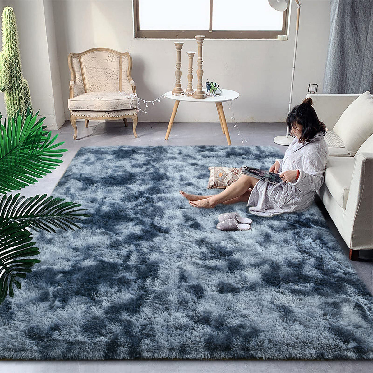 DweIke Fluffy Black White Rugs for Bedroom Living Room, 4x6 Feet Soft Plush Shaggy Cow Hide Print Girls Boys Kids Rug, Non-Slip and Machine Washable Carpet for Dorm Nursery Classroom Decor