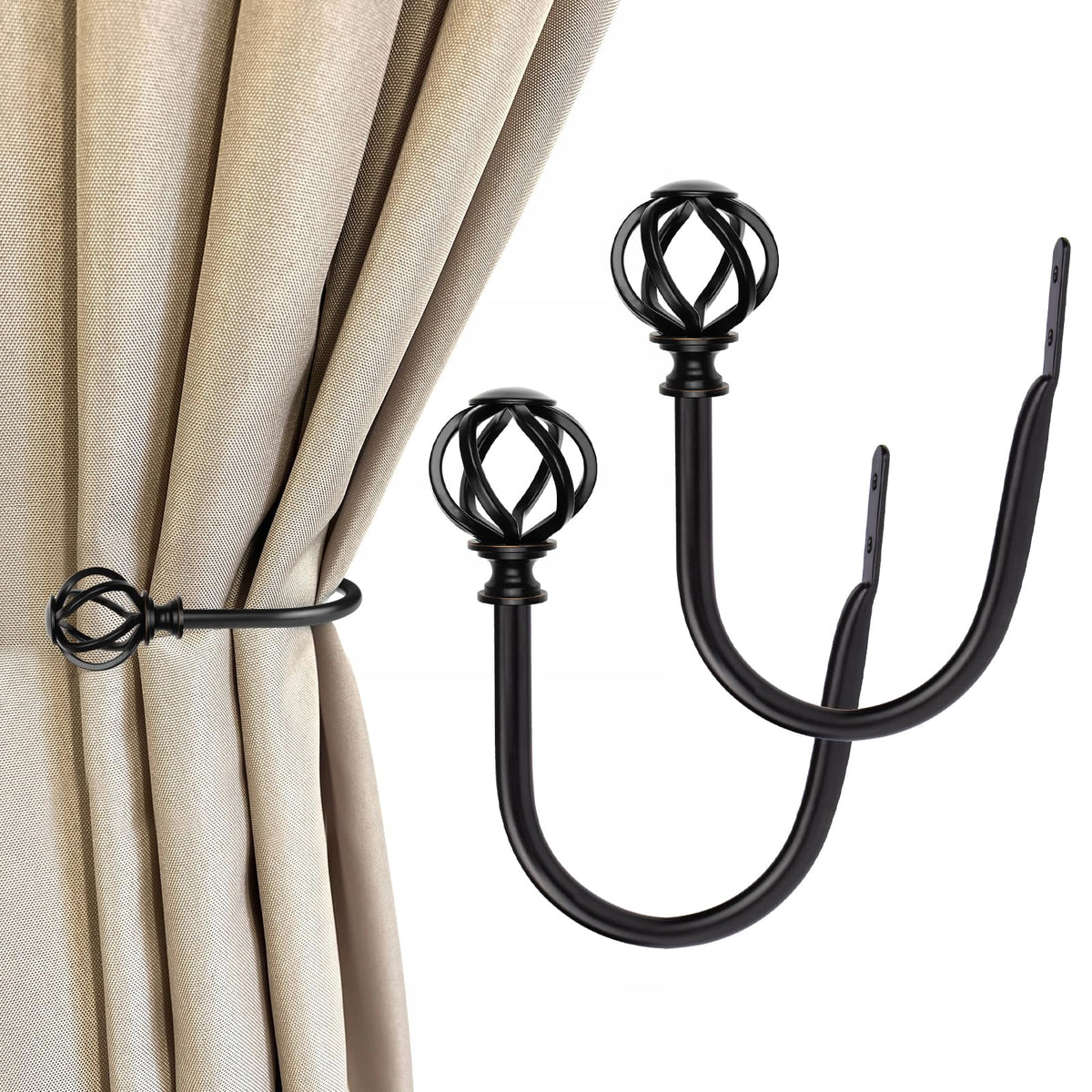 USFOOK Antique Silver Curtain Holdbacks, Drapery Tiebacks, 2 Pack/1 Pair