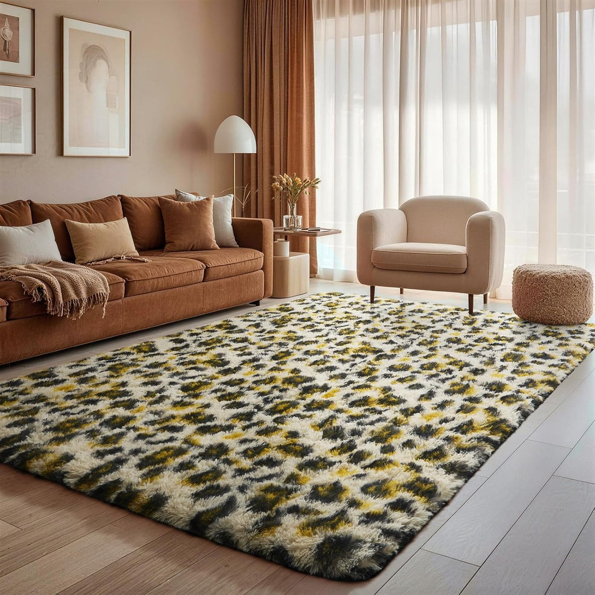 Ophanie Leopard Rugs for Bedroom Living Room, Cheetah Print Rug Fluffy Shag Large Fuzzy Plush Soft Throw,Large Shaggy Floor Faux Animal Throw 4x6 Carpets,Decor Aesthetic with Over 99 pcs Pile fibers