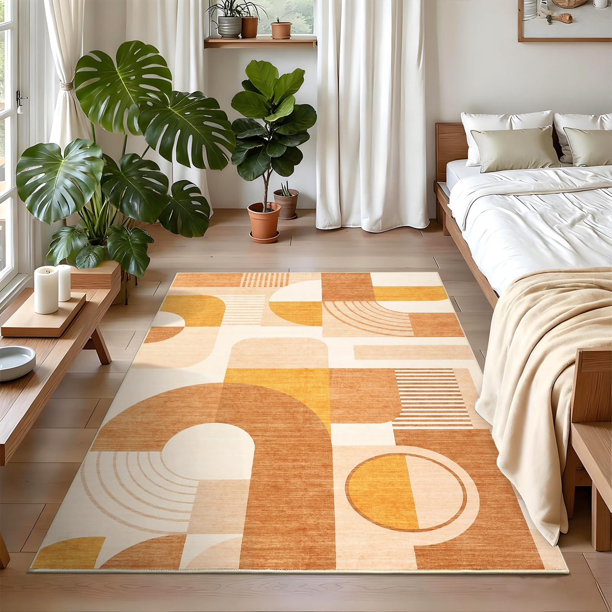 3x5 Washable Rug for Bedroom, Boho Geometric Small Area Rugs for Living Room Entryway Soft Low Pile Non-Slip Indoor Rug for Playroom Dorm, Blue Multi, 3'x5'