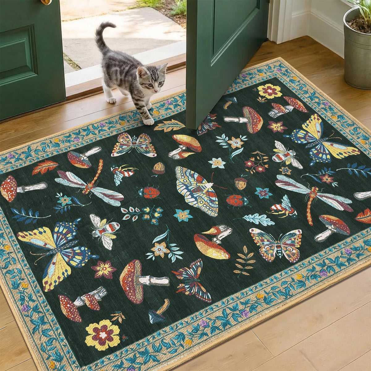 ROYHOME Mushroom Insect Washable Rug 5x7 for Bedroom Living Room Brown