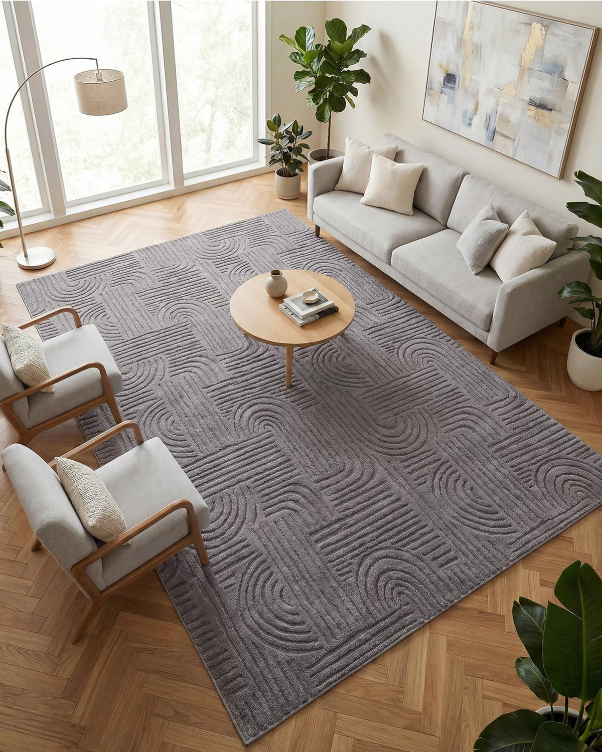 Carvapet 5x7 Area Rug Beige Modern Geometric Maze Washable Carpet