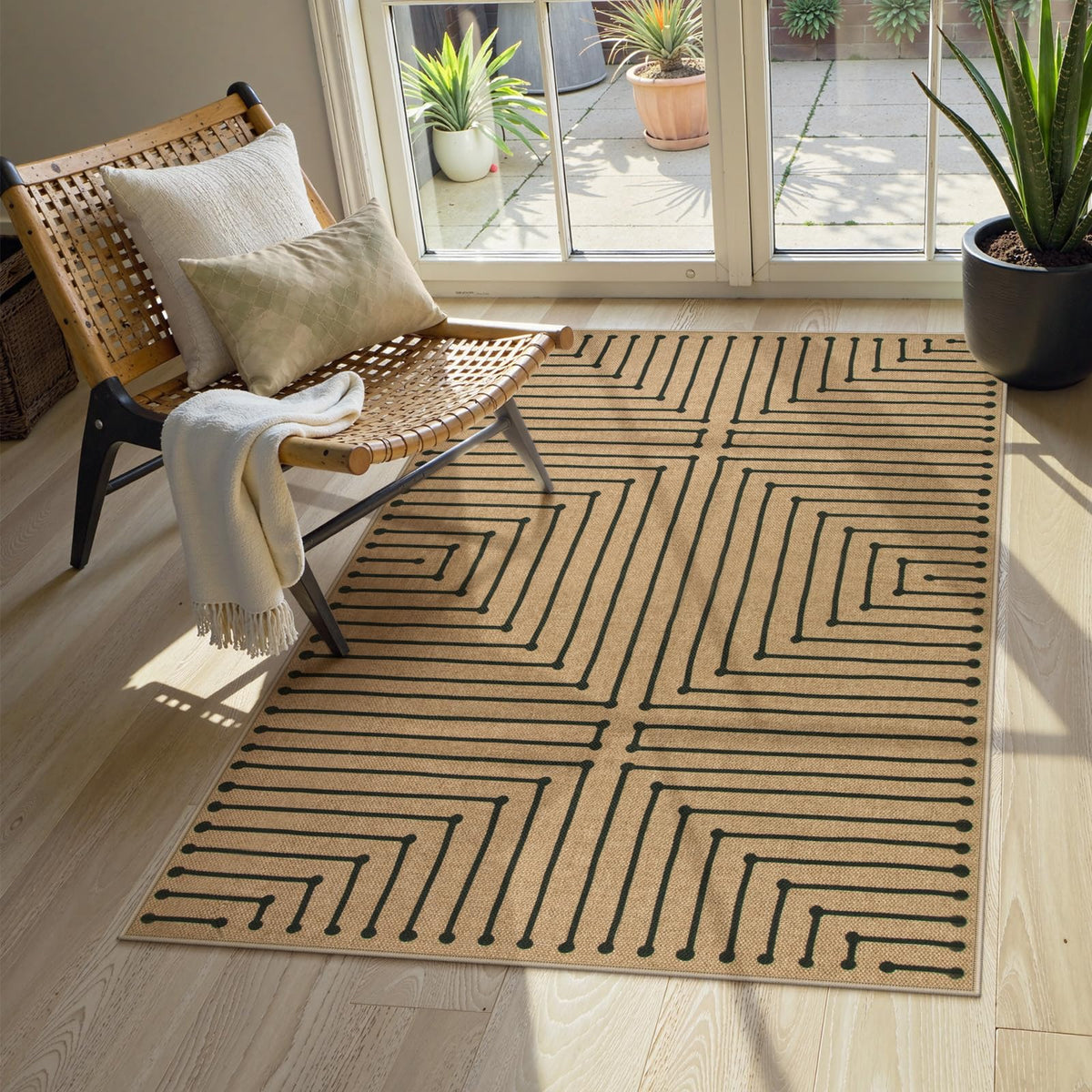 Lahome Modern Rainbow Easy Jute Carpet, Washable 5x7 Area Rugs for Living Room Patio Black Farmhouse Indoor Outdoor Rugs, Contemporary Natural Non Slip Floor Carpet for Office RV Backyard