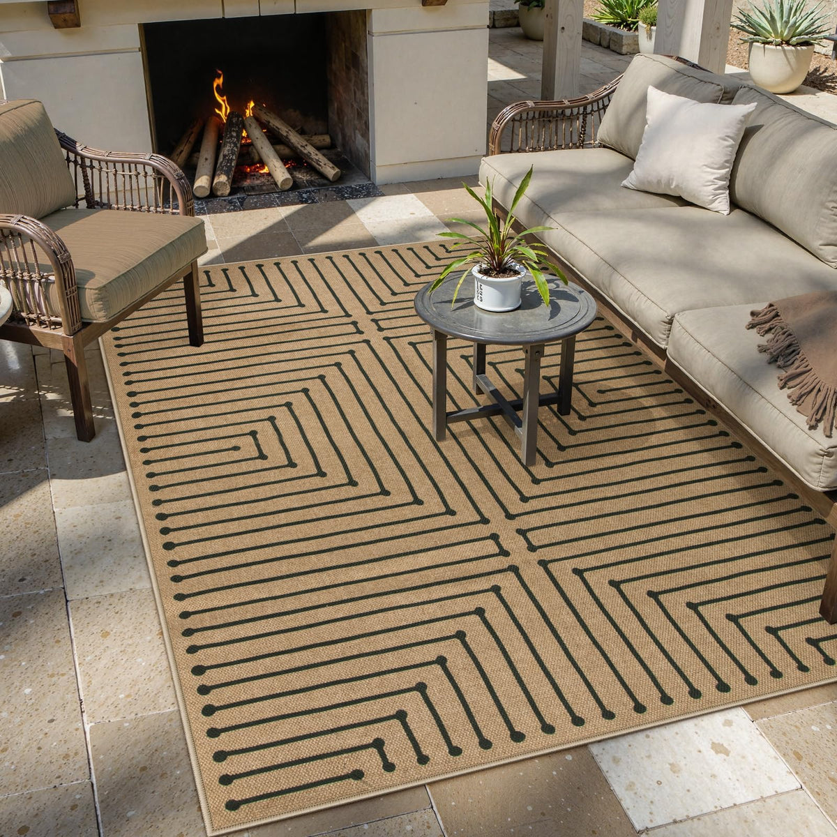 Lahome Modern Rainbow Easy Jute Carpet, Washable 5x7 Area Rugs for Living Room Patio Black Farmhouse Indoor Outdoor Rugs, Contemporary Natural Non Slip Floor Carpet for Office RV Backyard
