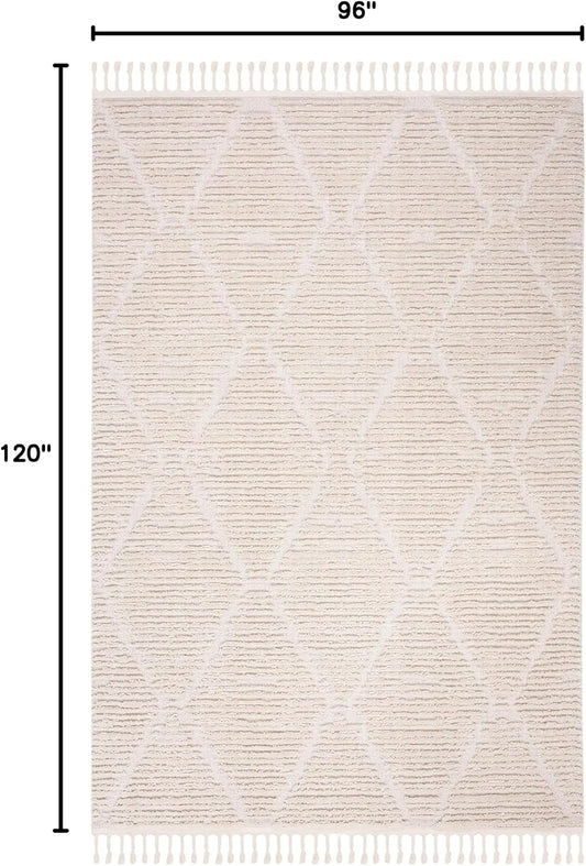 SAFAVIEH Area Rug 8x10 - Marrakesh Collection - Large - Beige, Moroccan Trellis Design with Tassel Detail, Non-Shedding & Easy to Clean, Ideal for Living Room, Bedroom, Dining Space (MRK517C)