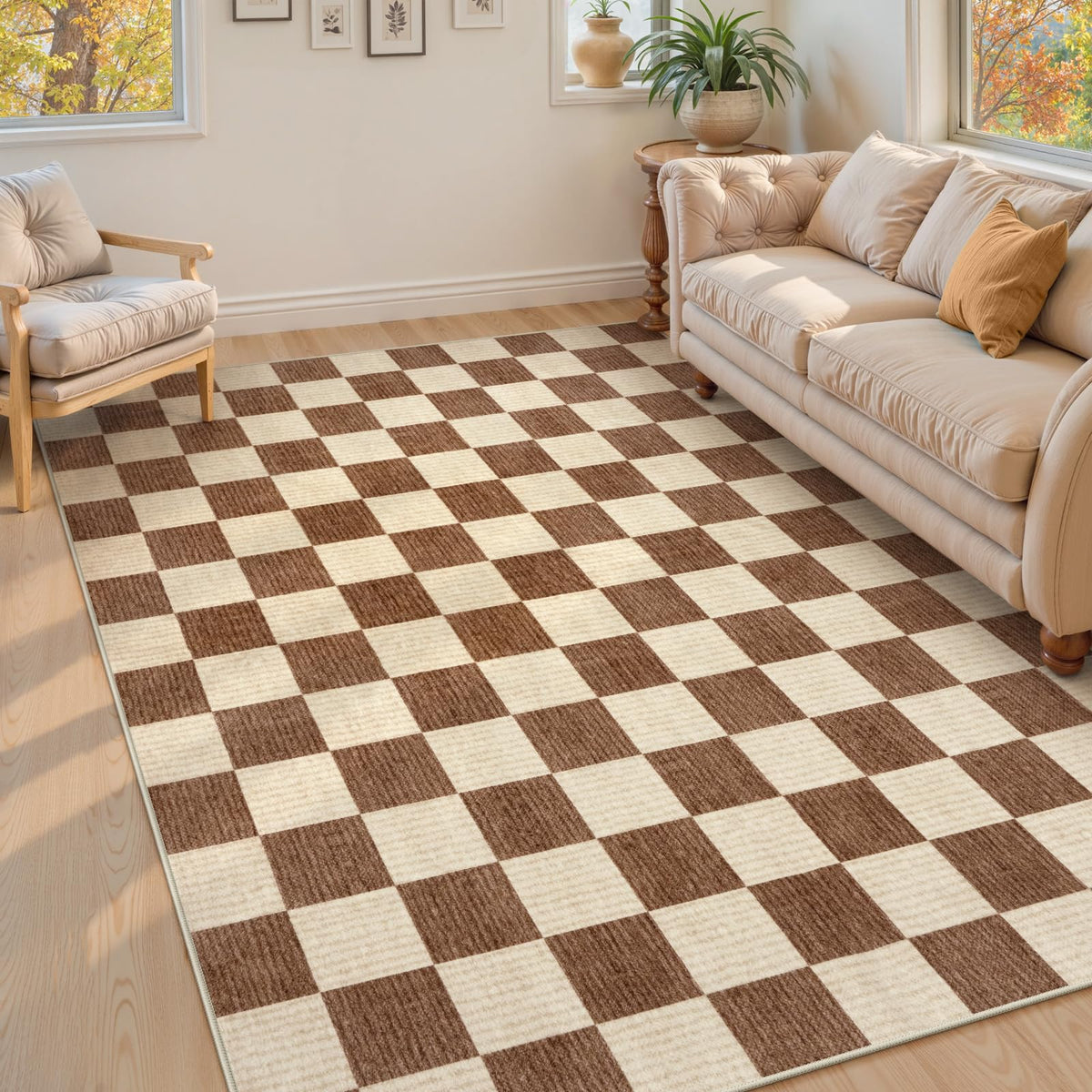 LIVEBOX 8x10 Area Rugs for Living Room, Checkered Non-Slip Washable Rugs, Farmhouse Neutral Classic Geometric Large Boys Area Rug for Bedroom, Carpet for Living Dining Room Office(Sage Green,8'x10')