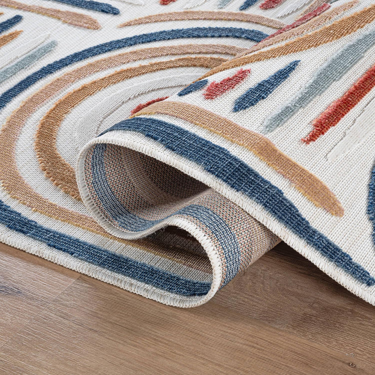 CAMILSON Indoor Outdoor Rug, Multicolor 6x9 Geometric Arch Striped Area Rugs for Patio and Home Areas, Easy-Cleaning Non-Shedding Living Room, Garden and Deck Washable Outside Carpet (6 x 9)