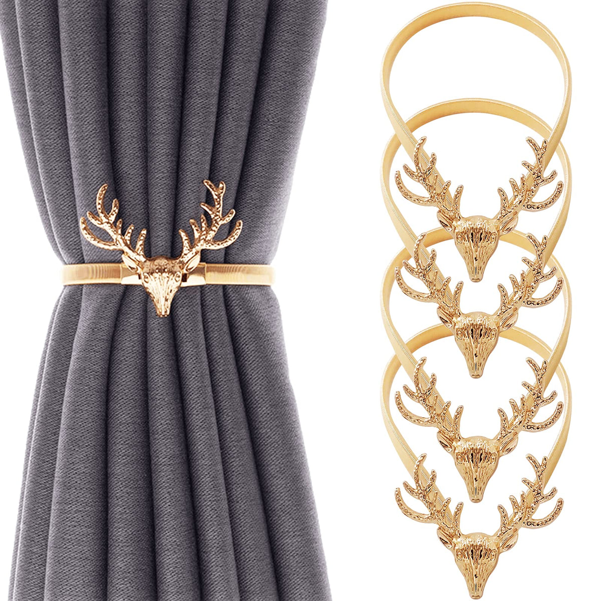 4Pack Curtain Tiebacks Aluminum Alloy Spring Design Curtain Holdback Leaf Carving Design Curtain Ties for Drapes Curtain Ties Backs Curtain Modern Style Curtain Holdback Decor(Gold Leaf)