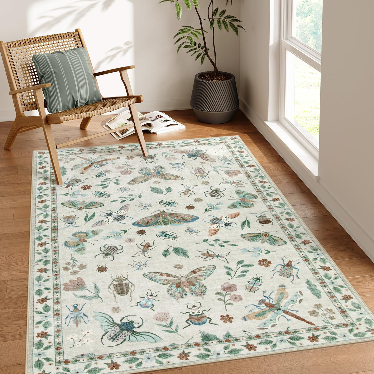 Lahome Insect 5x7 Area Rugs, Soft Bug Washable Rugs for Bedroom Living Room