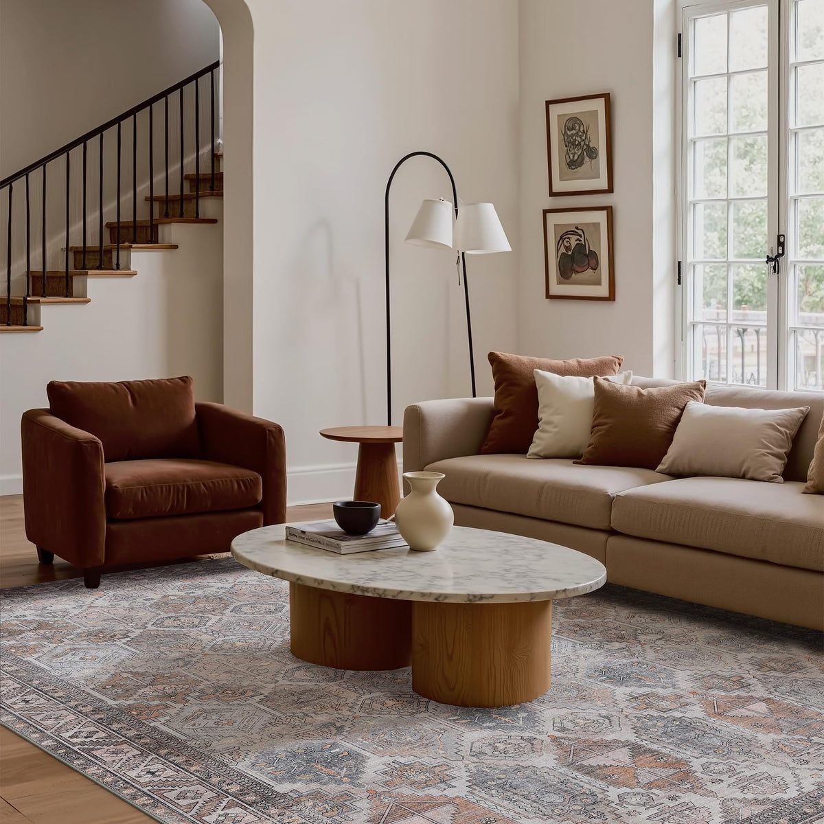 8x10 Area Rug Washable Rug for Living Room Bedroom Non Slip Carpet Taupe